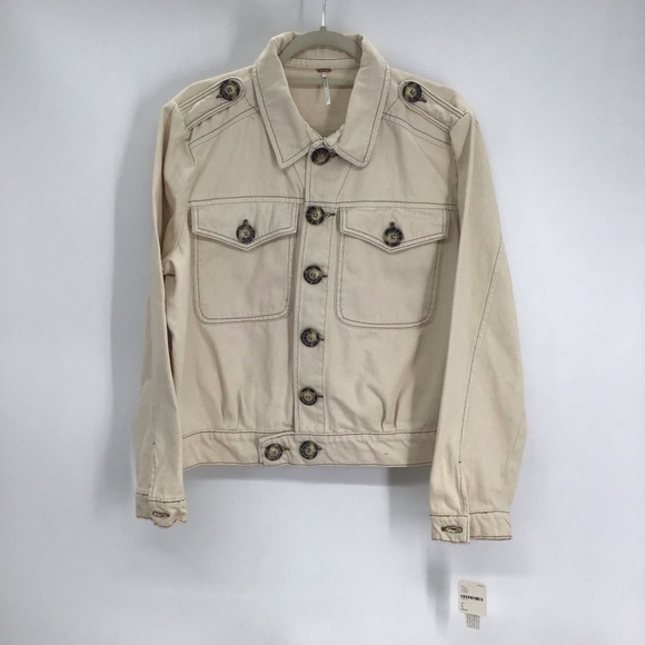 Free People Eisenhower Denim Twill Jacket Casual Boho Ivory Slouchy NWT Size L - Picture 3 of 11